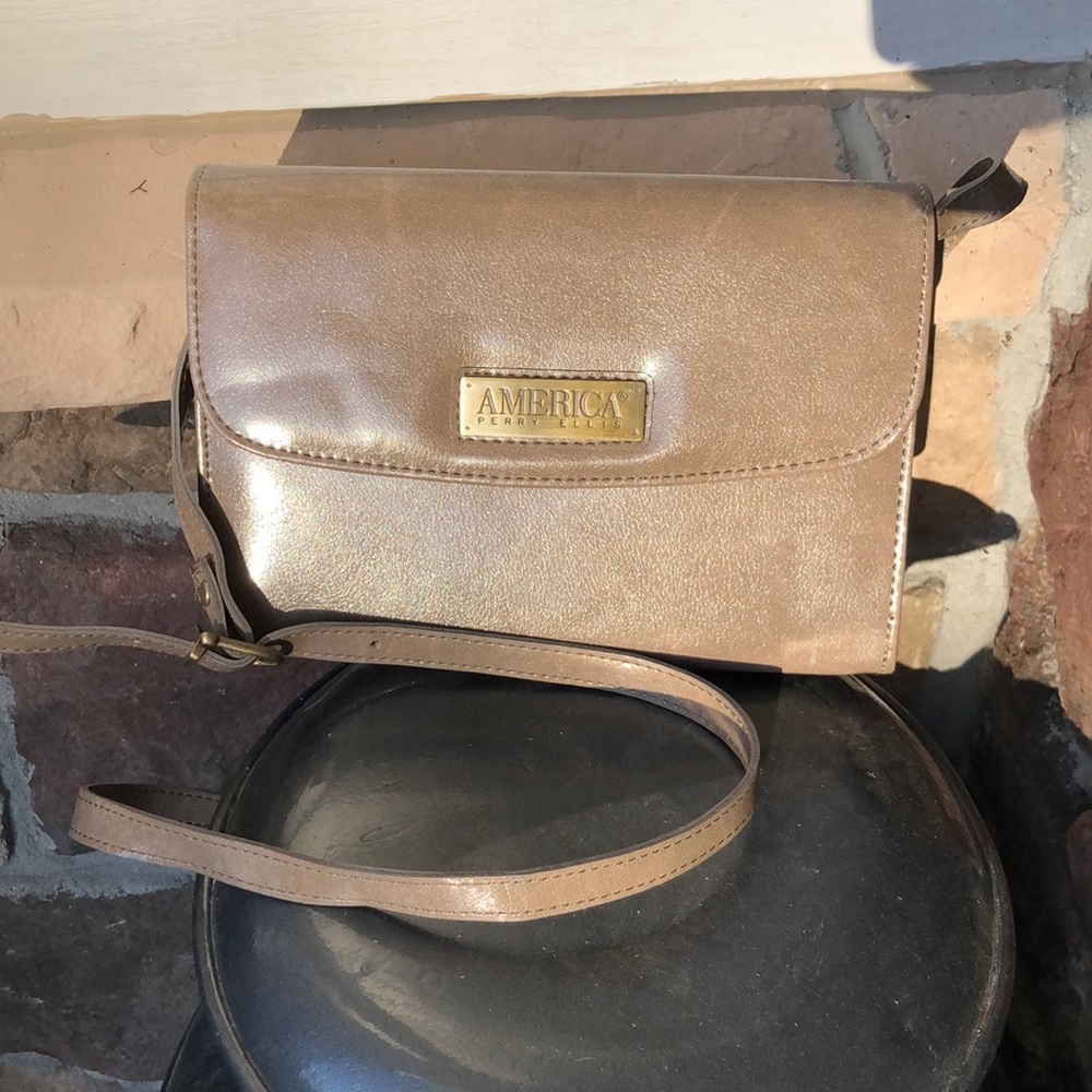 Vintage Perry Ellis “America “ taupe crossbody